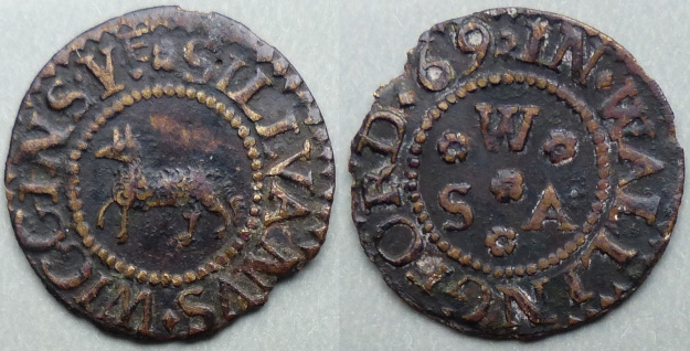Wallingford, Sillvanus Wiggins 1669 farthing